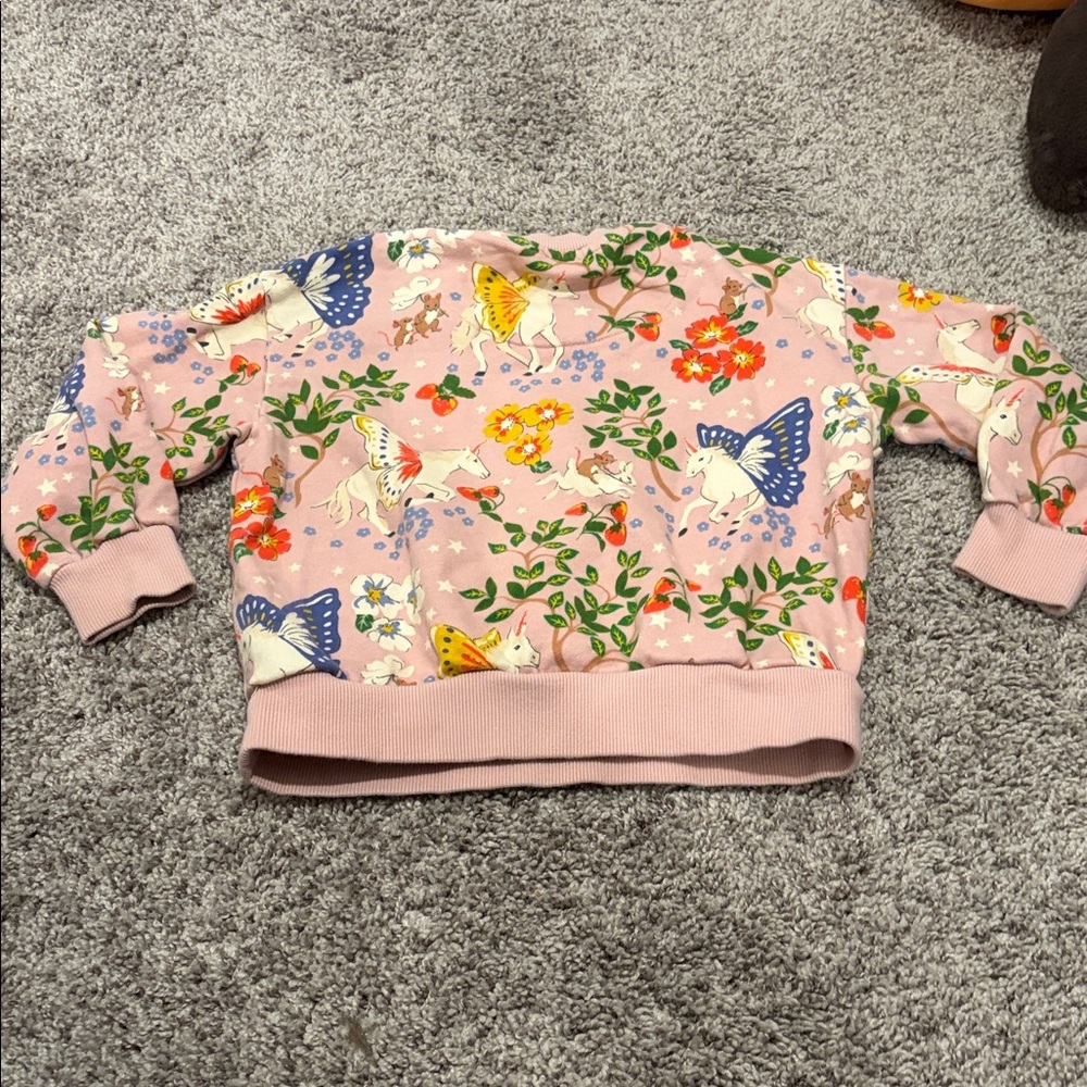 VGUC Mini Boden Printed Relaxed Sweatshirt Vintage Pink Enchanted Unicorn Sz 5/6 - Picture 8 of 8